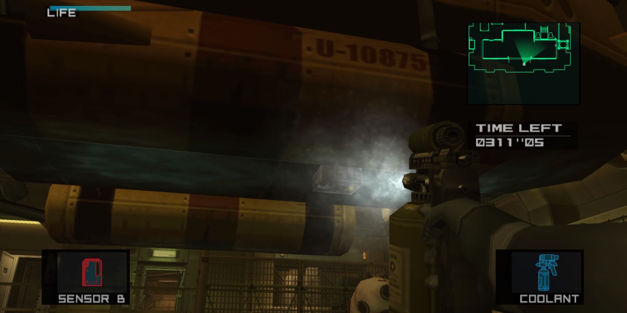 Raiden looking at Bomb in Strut A with coolant in hand