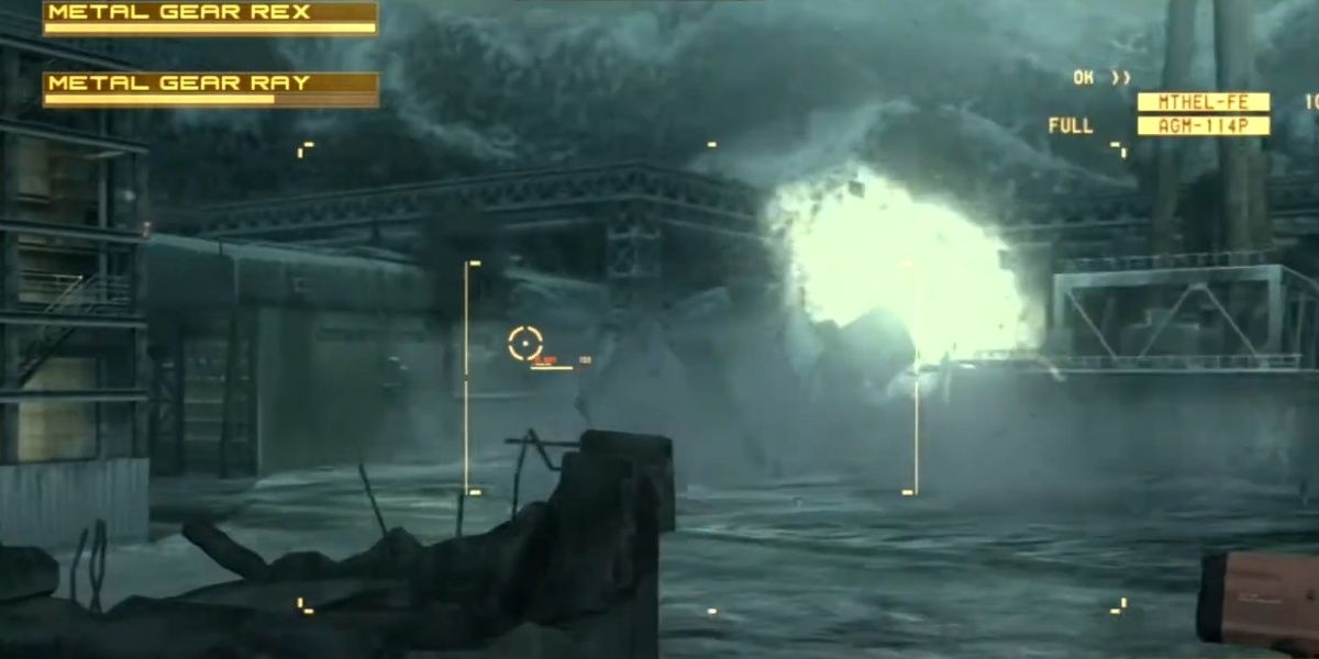 metal gear rex fighting ray in guns of the patriots