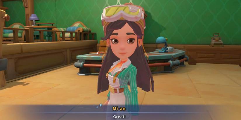 Mi-an looking at the player in My Time at Sandrock