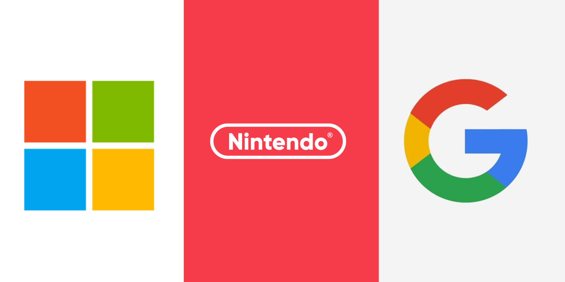 Microsoft, Nintendo, and Google logos.