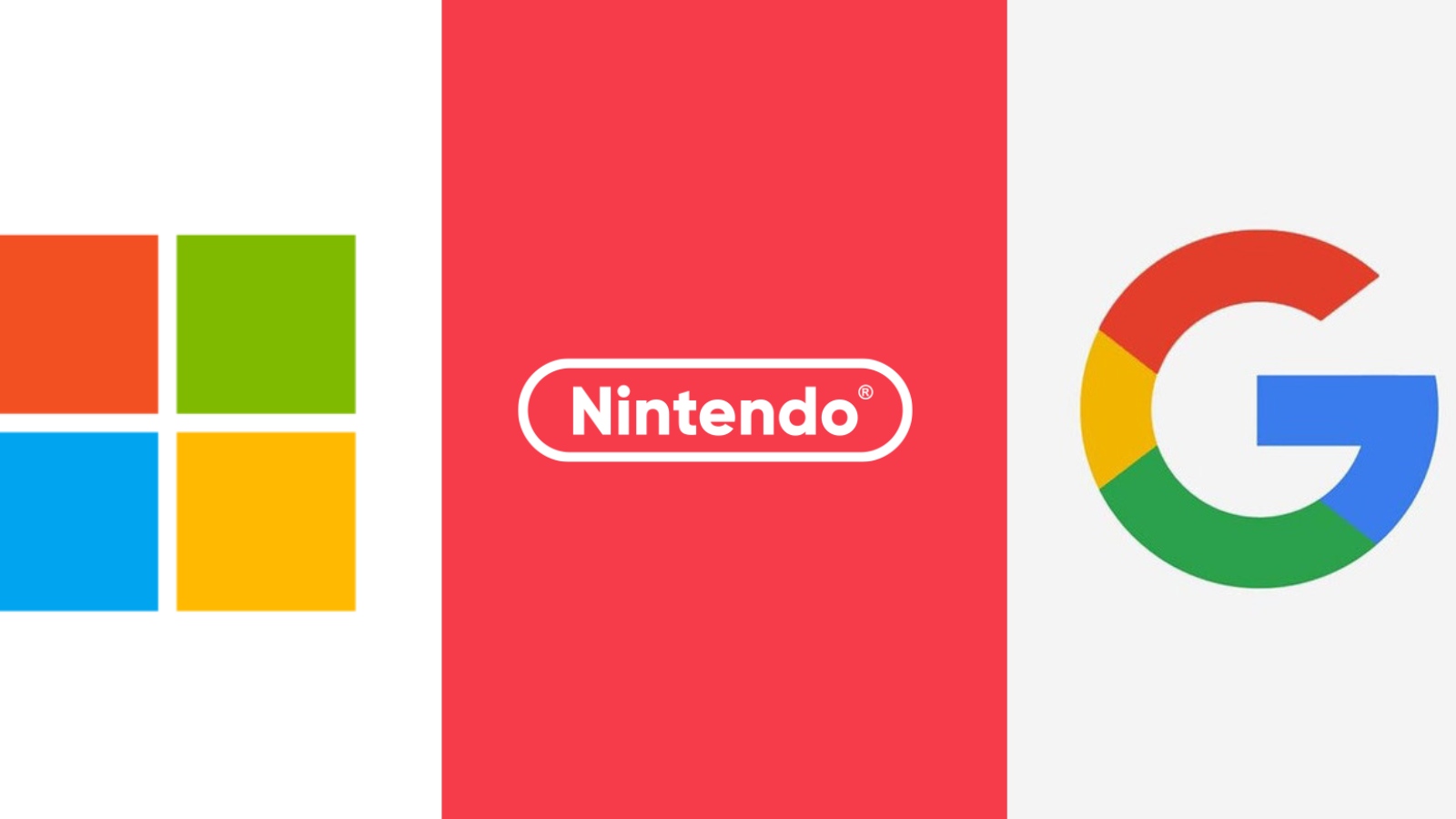 Microsoft, Nintendo, and Google logos.