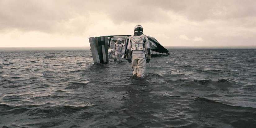 The crew landing on Miller's Planet in Interstellar