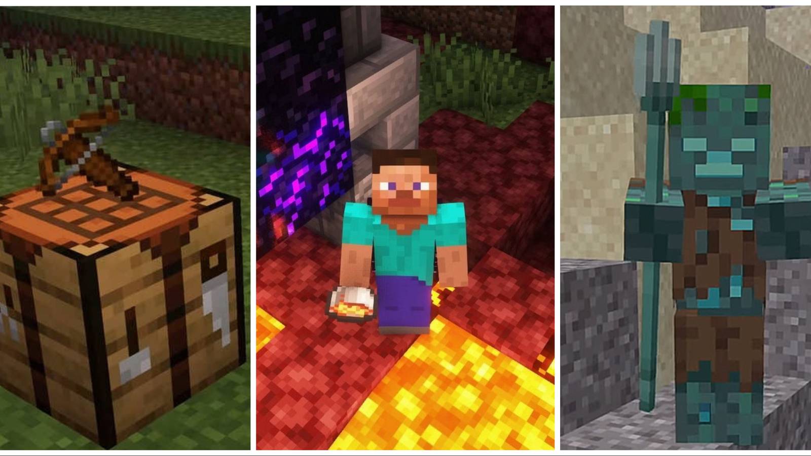 Minecraft Crossbow lava bucket trident