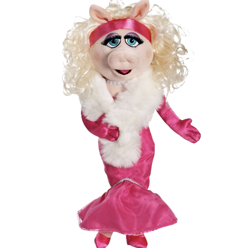 Miss Piggy plush toy in pink dress