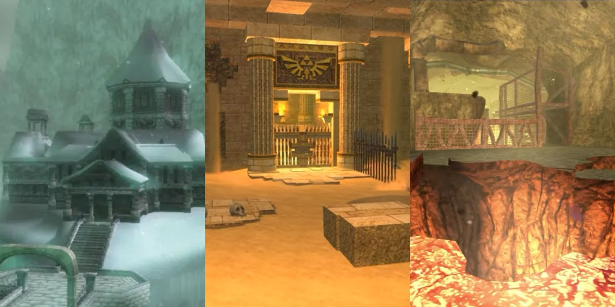 a collage of three dungeons from twilight princess