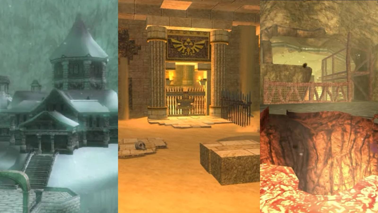 a collage of three dungeons from twilight princess