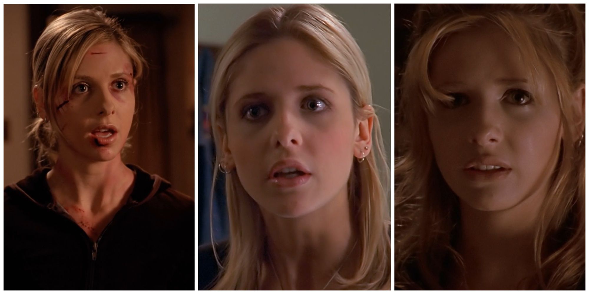 Split image showing various images of Buffy the Vampire Slayer.
