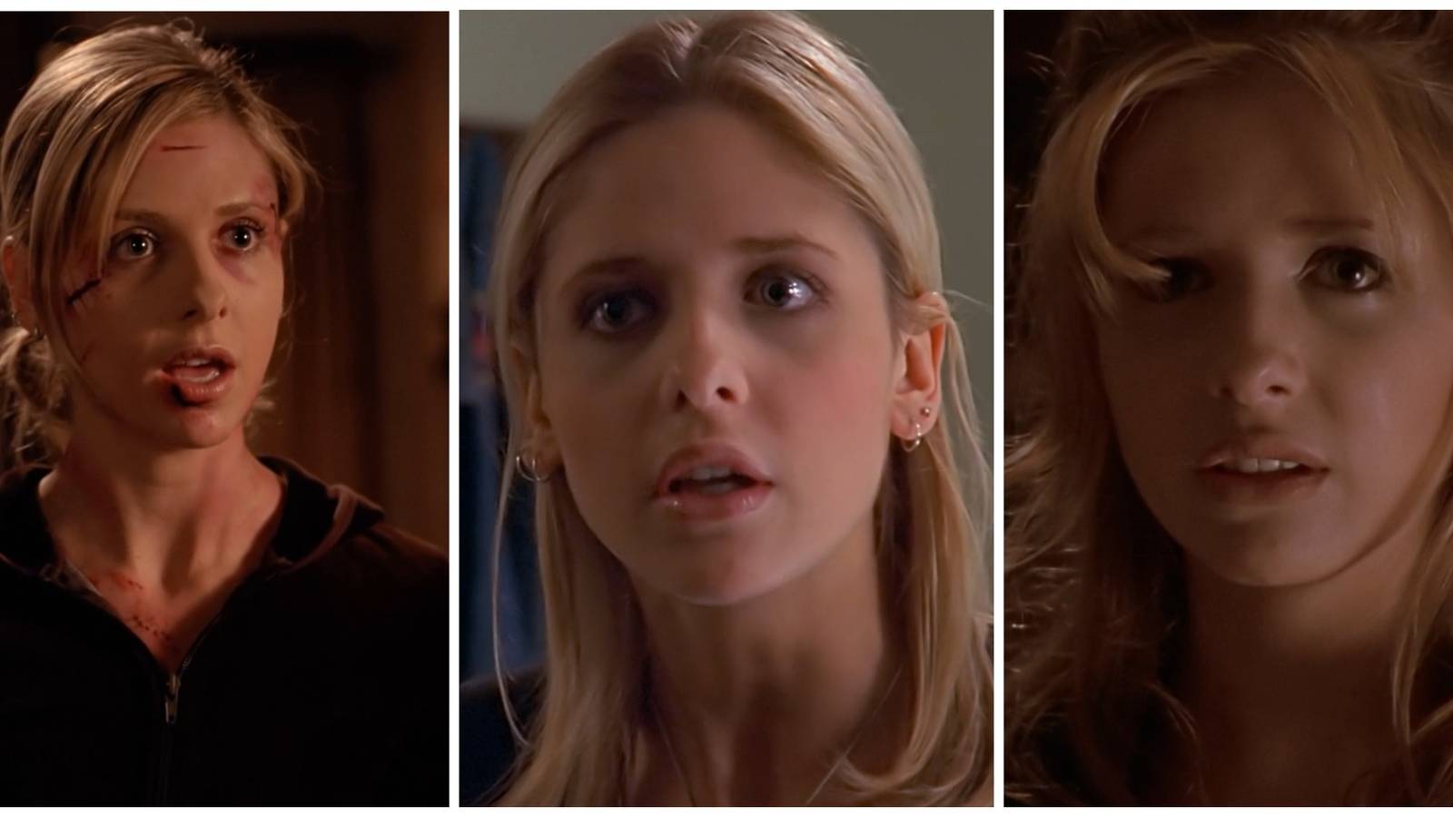 Split image showing various images of Buffy the Vampire Slayer.