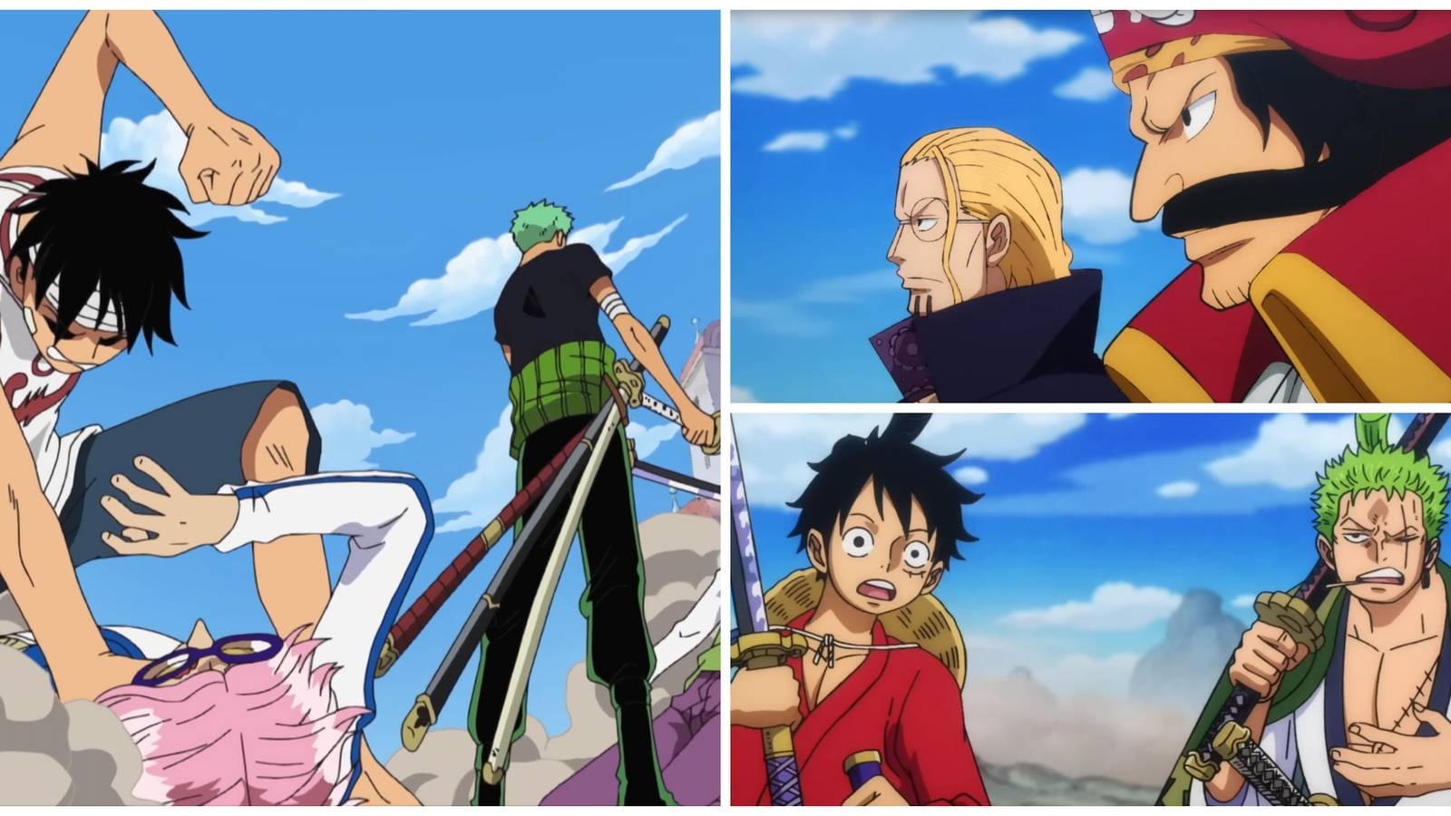 Luffy, Zoro, Roger, and Rayleigh