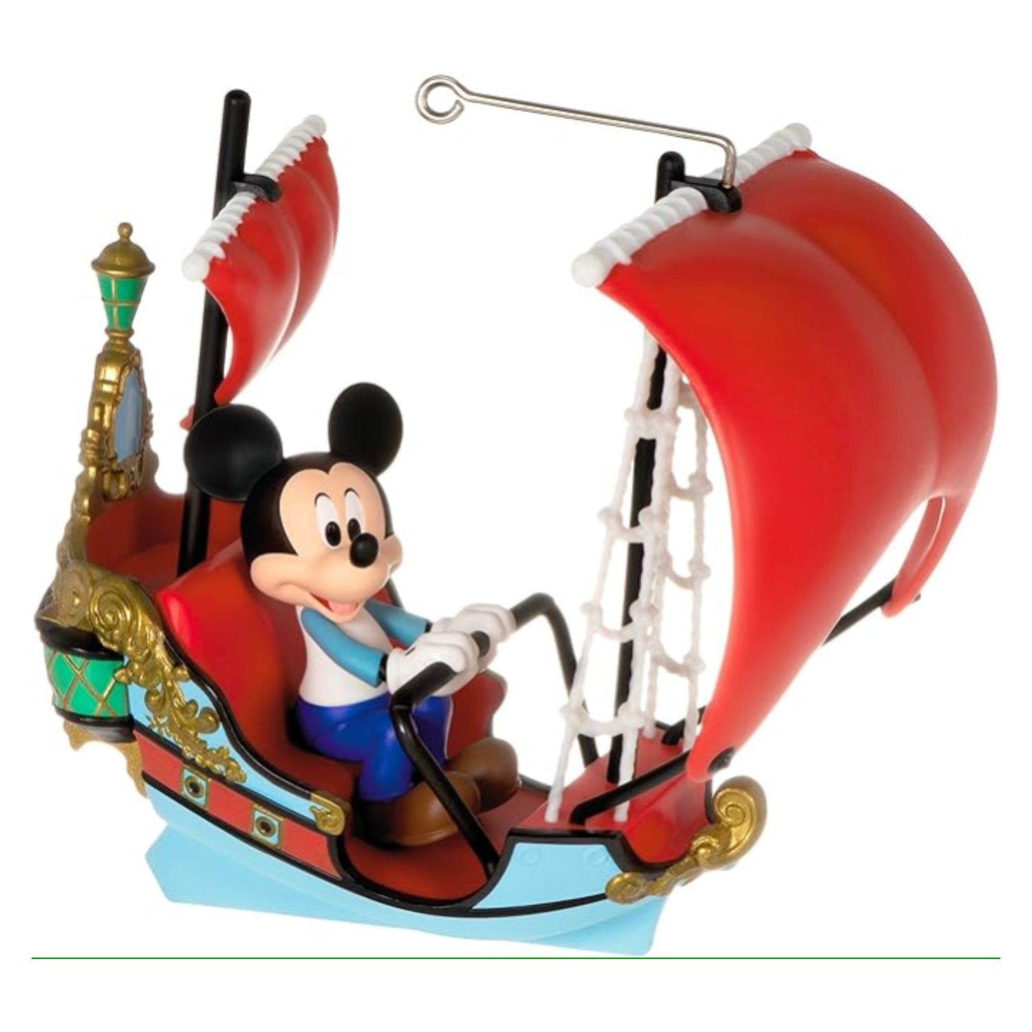 For this ornament, Mickey Mouse is sitting in a Peter Pan Ship used for the amusement park ride