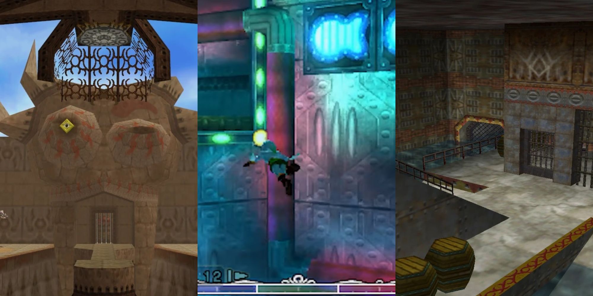 a collage of three dungeons in majora's mask