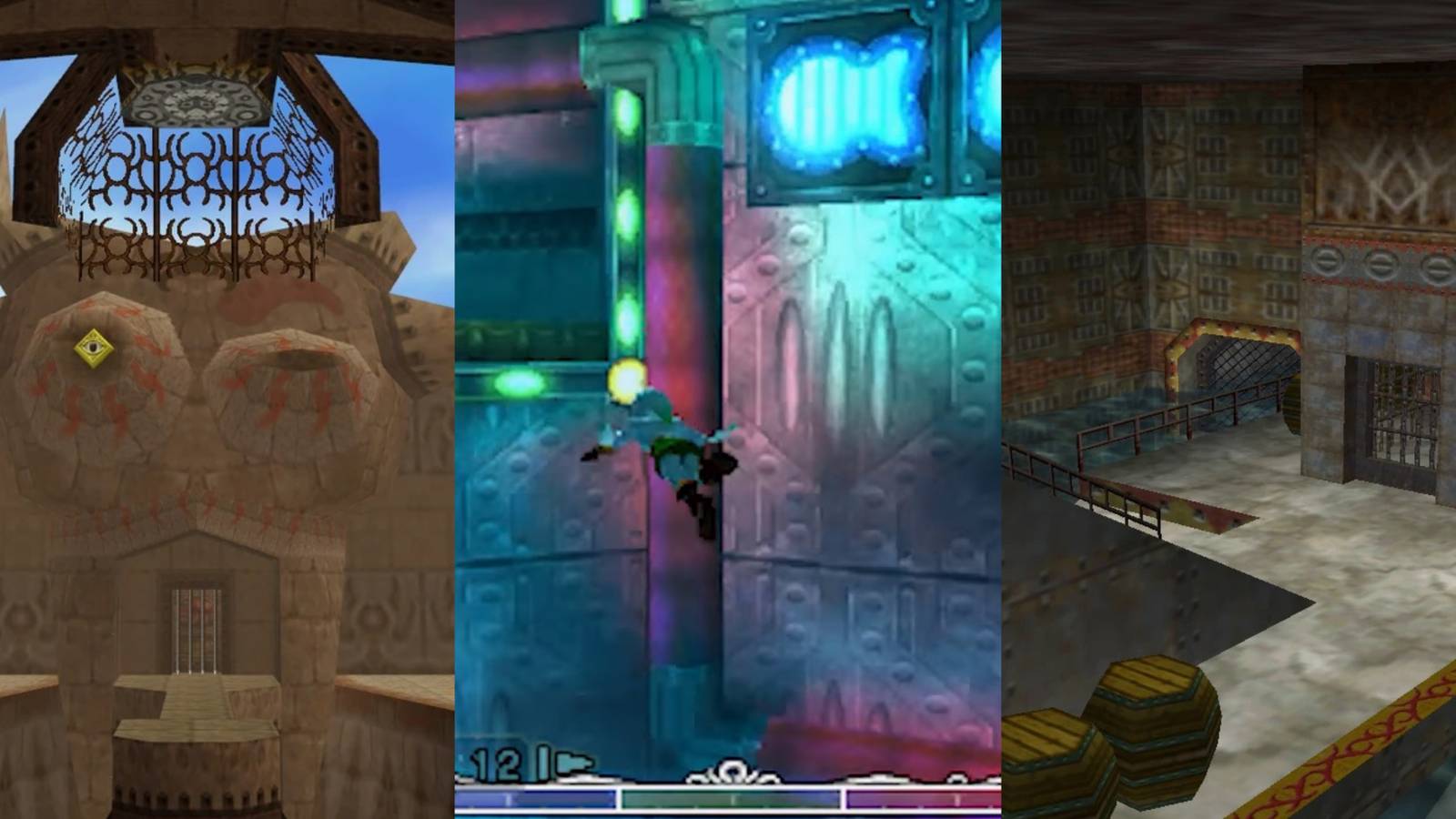 a collage of three dungeons in majora's mask