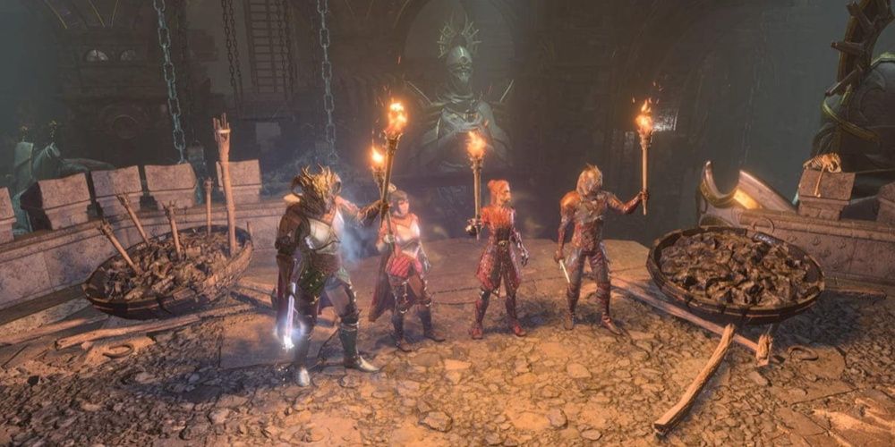 BG3 party all holding torches