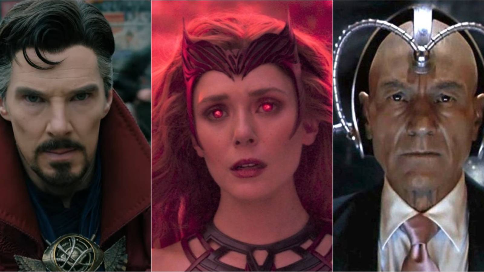 A feature image of Doctor Strange, Scarlet Witch, and Professor Xavier