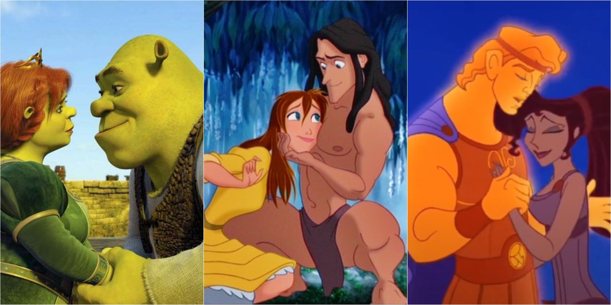 A feature image of Shrek & FIona, Tarzan & Jane, and Hercules & Megara