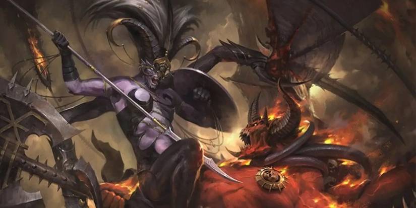 Shalaxi Helbane fights bloodthirster in Warhammer 40k