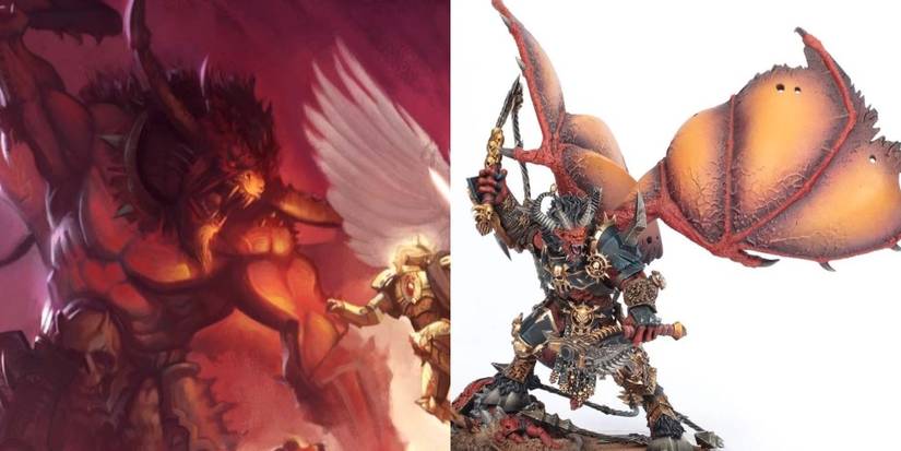 Daemon Fighting Sanguinius and Model in Warhammer 40k