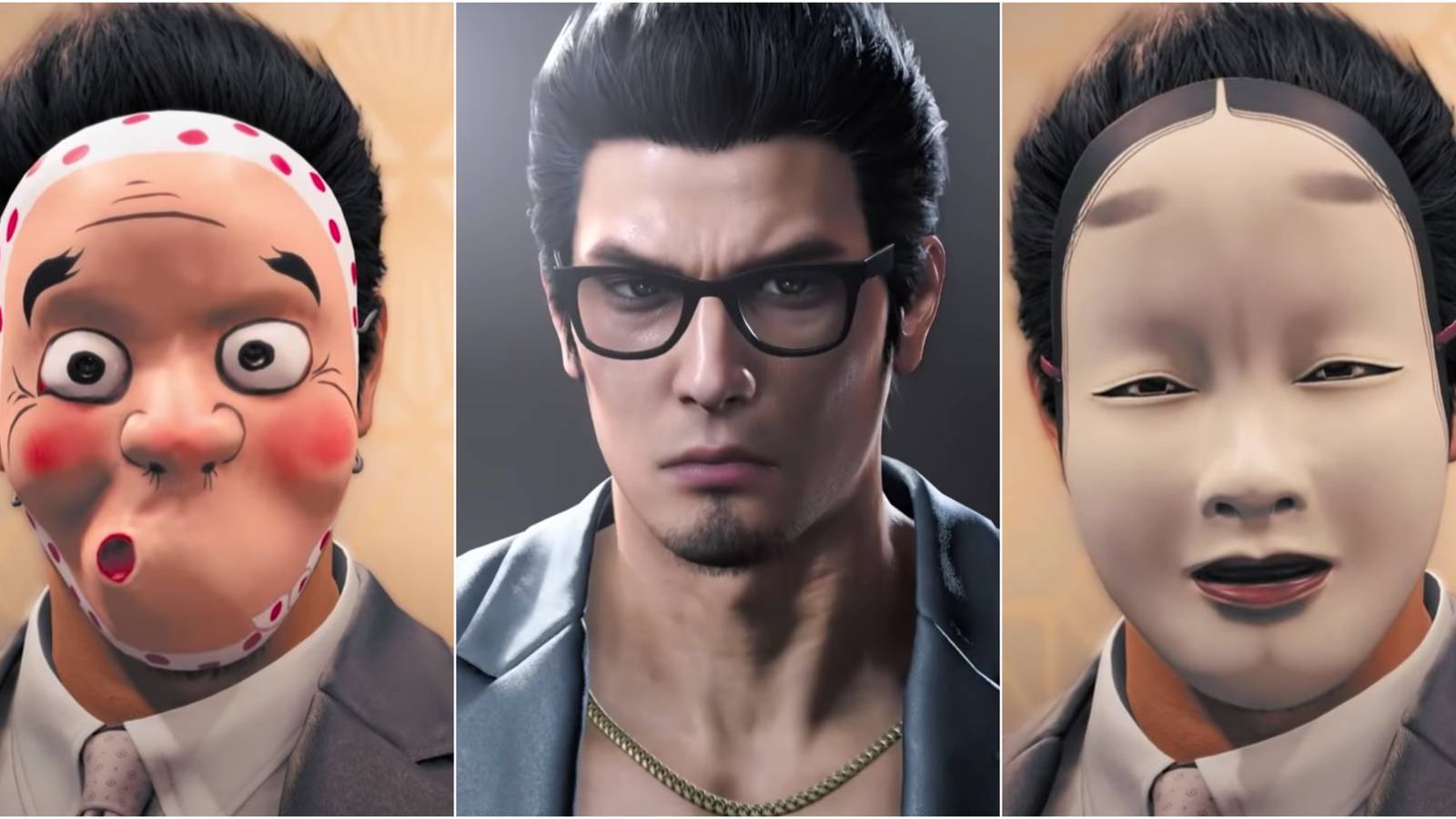 Kiryu wearing different masks