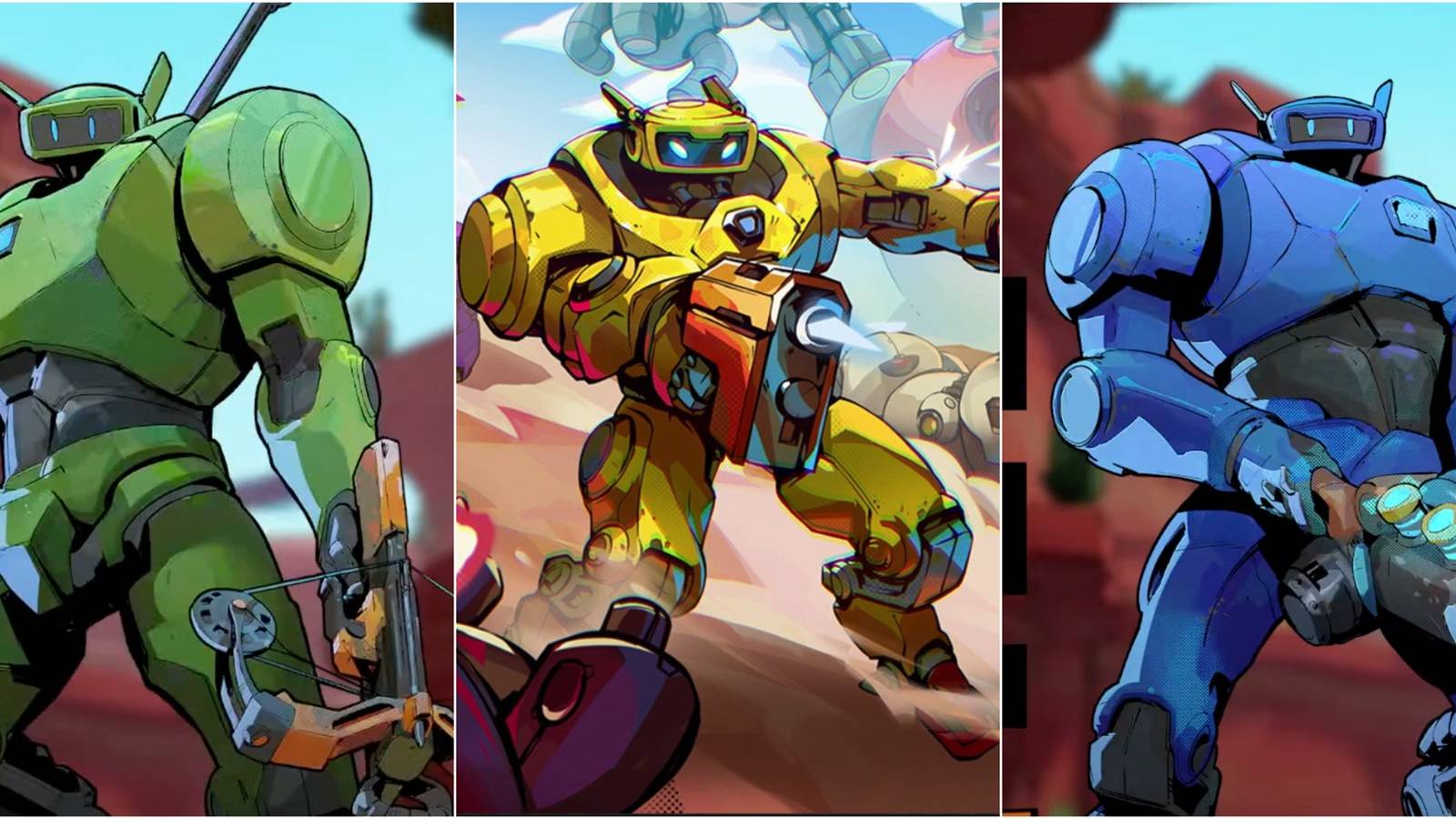 Green, Yellow, And Blue Robot in Roboquest