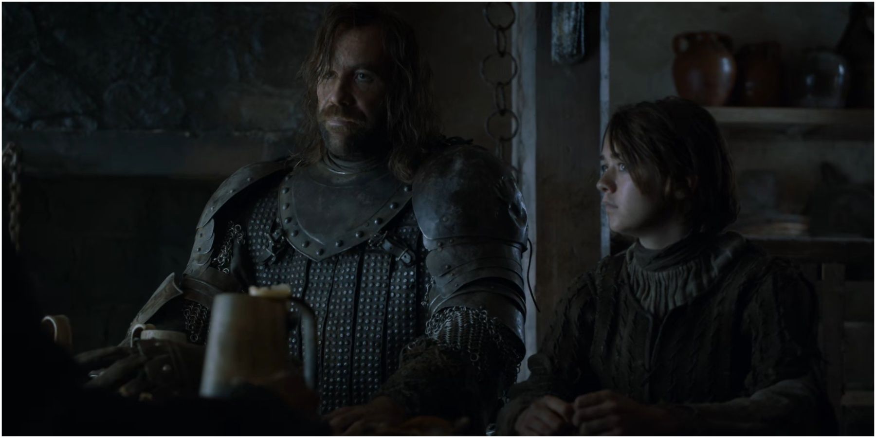 The Hound and Arya in Game of Thrones.
