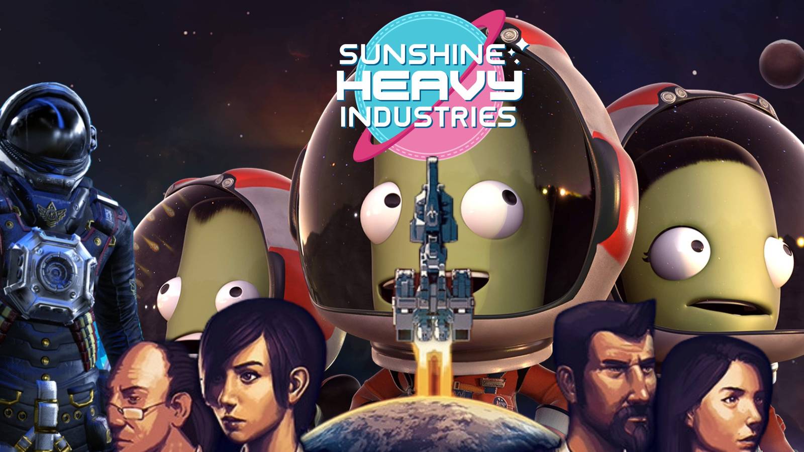 Space-Themed Construction Games (Featured Image) - Space Engineers + Space Haven + Kerbal Space Program + Sunshine Heavy Industries