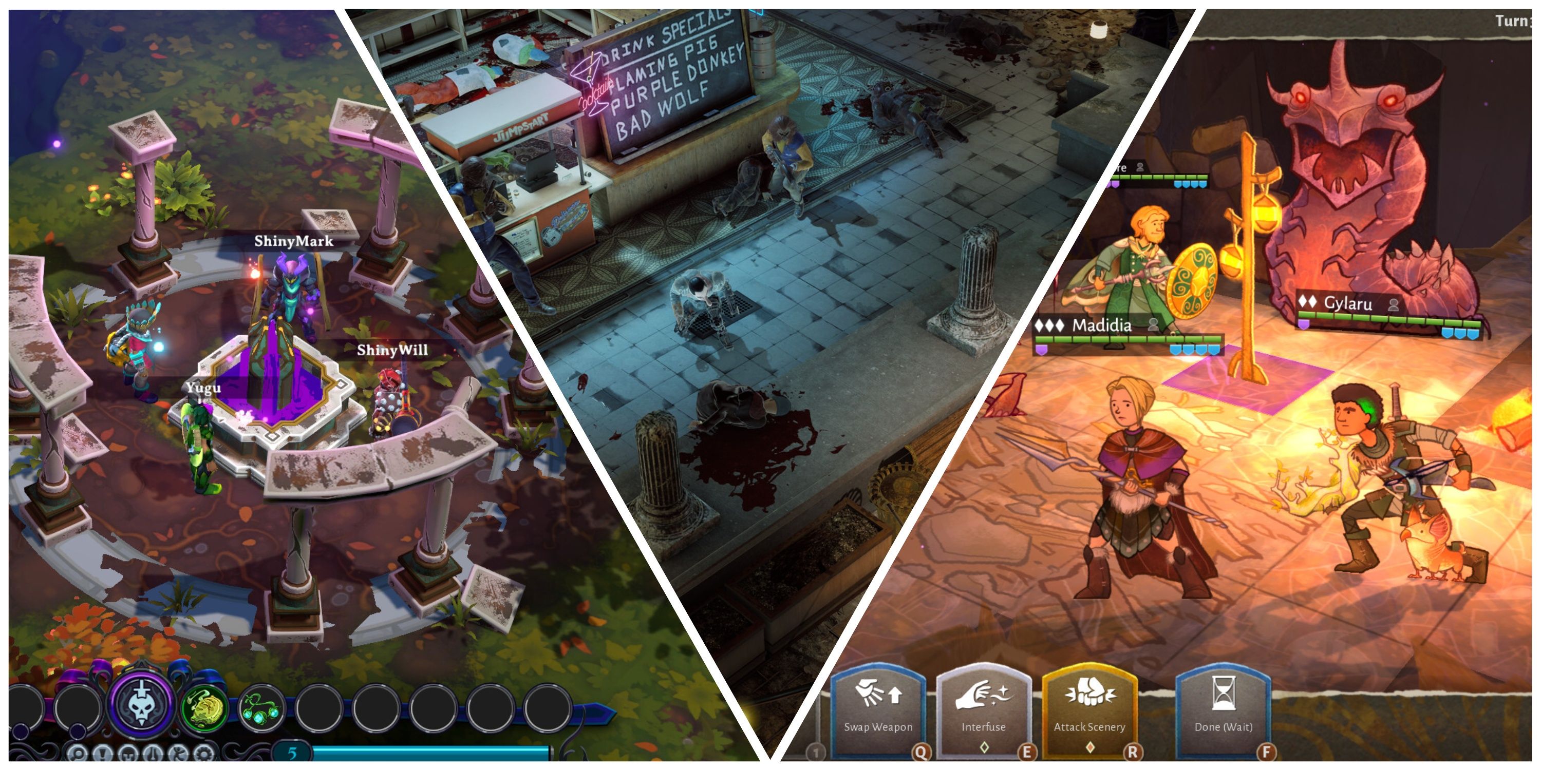 Jogos baseados em turnos com cooperação online (imagem em destaque) - Inkbound + Wasteland 3 + Wildermyth