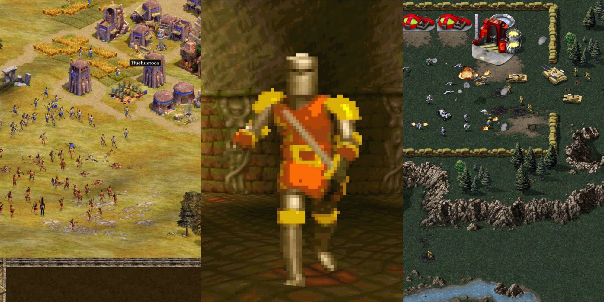 a collage image of three strategy games