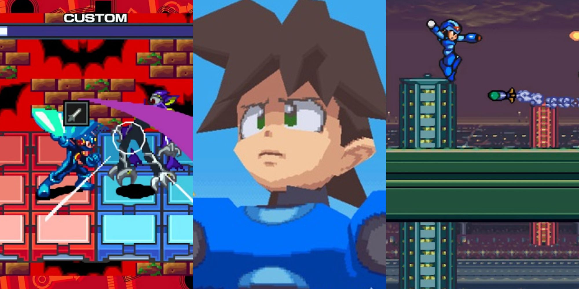 a collage of three mega man games