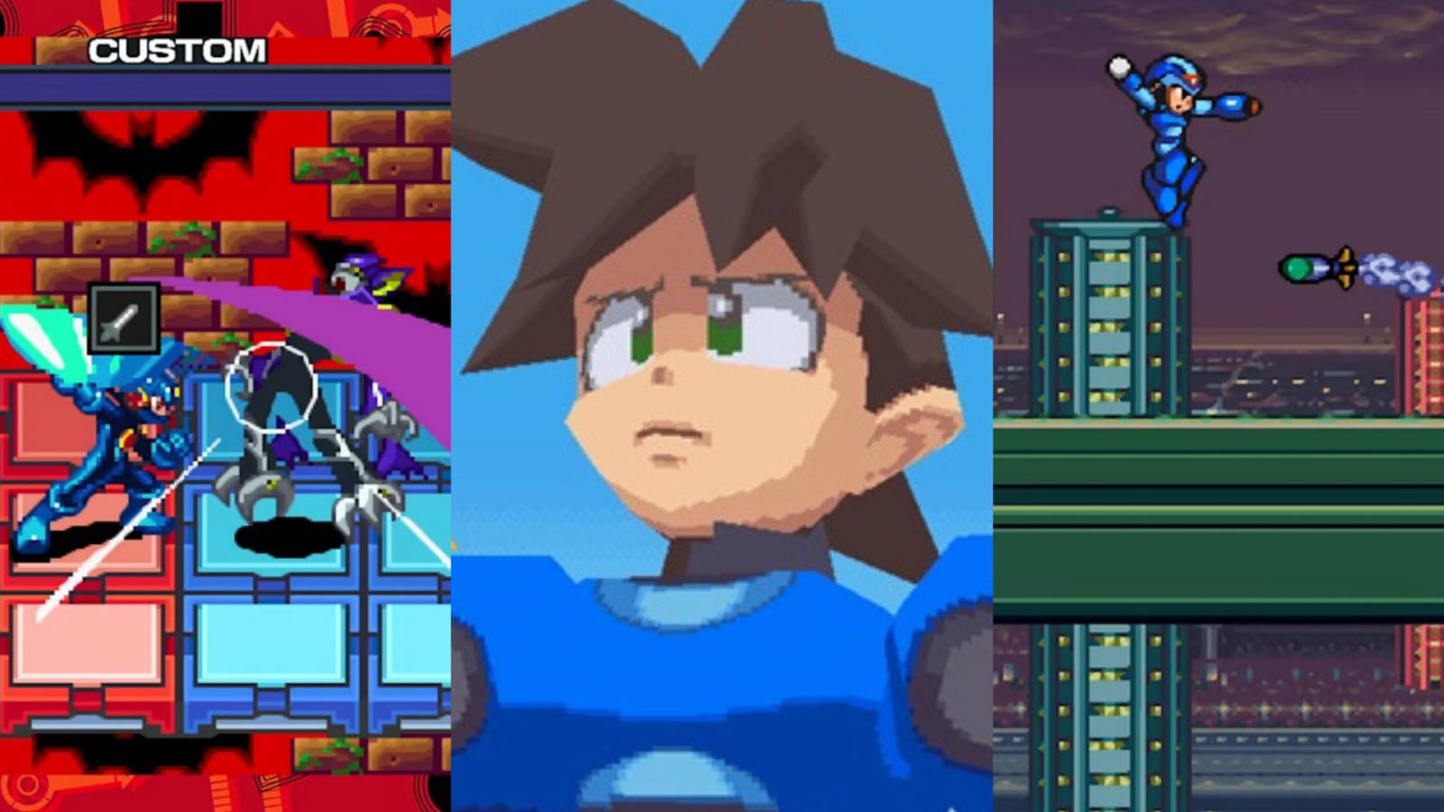 a collage of three mega man games