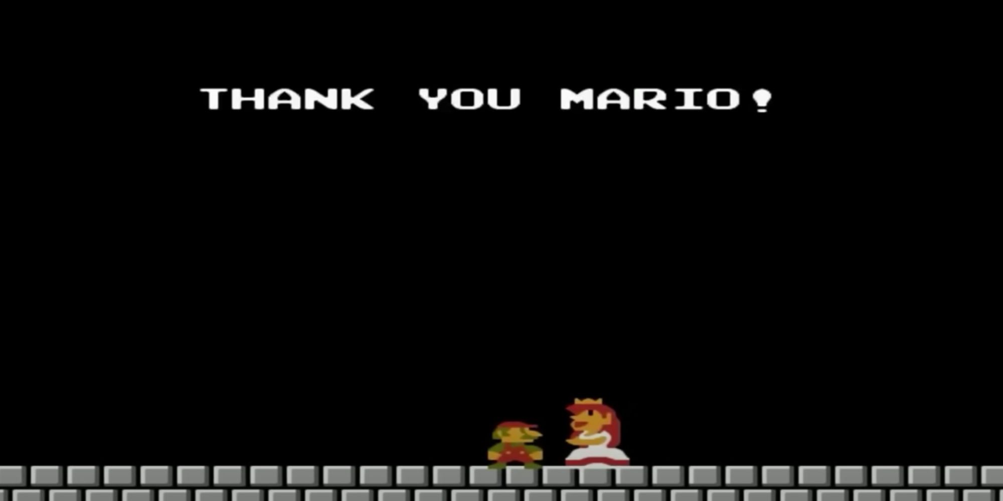 Mario e Princesa Peach depois que ela foi salva de Bowser.