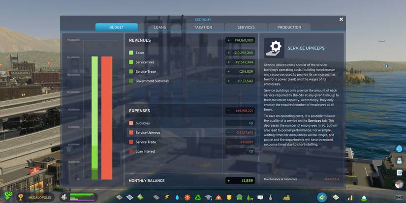 Budget menu in Cities: Skylines 2