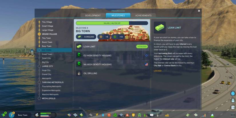 Milestones menu in Cities: Skylines 2