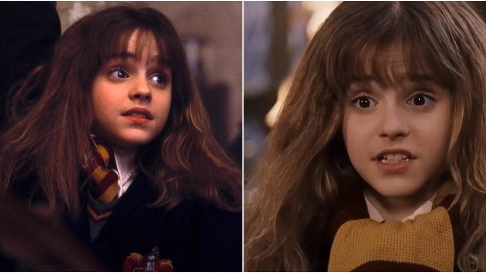 Split image of Hermione Granger in Harry Potter.