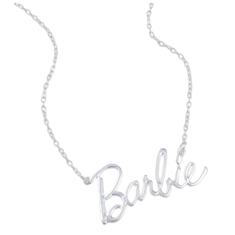 Barbie logo necklace in cursive. 