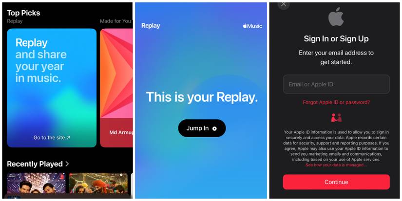 Apple Music Replay 2023 Collage showing access steps