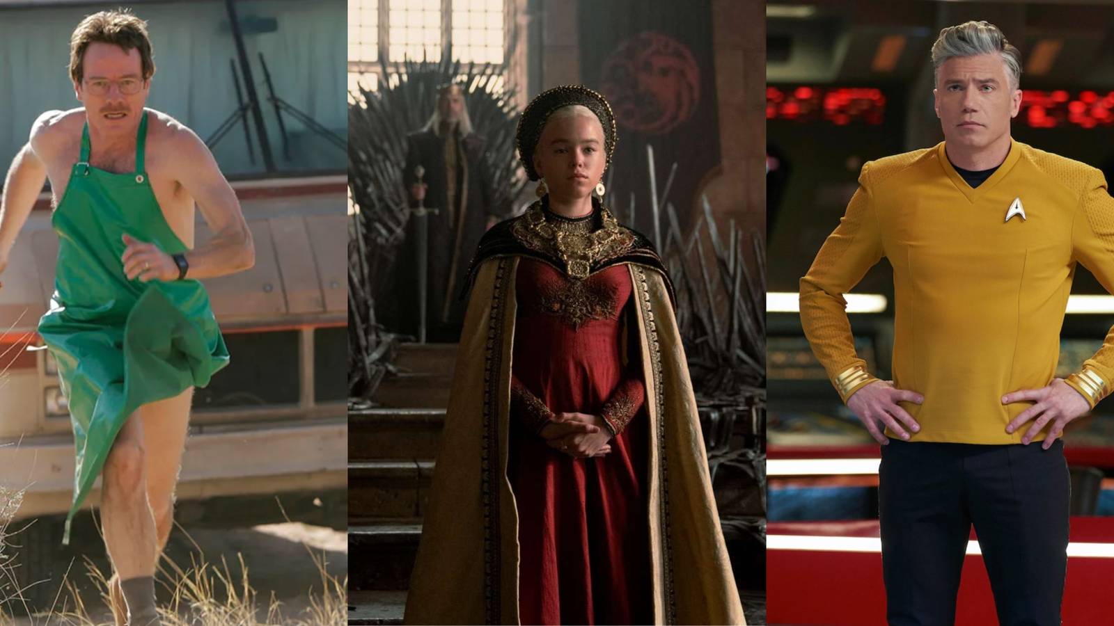 This is image is a composite of three shows offered through Amazon Prime channels: Breaking Bad (AMC+) House of the Dragon (Max), Star Trek: Strange New Worlds (Paramount Plus)