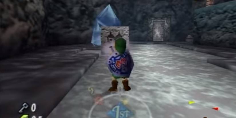 link in front of a block puzzle in the snowhead temple