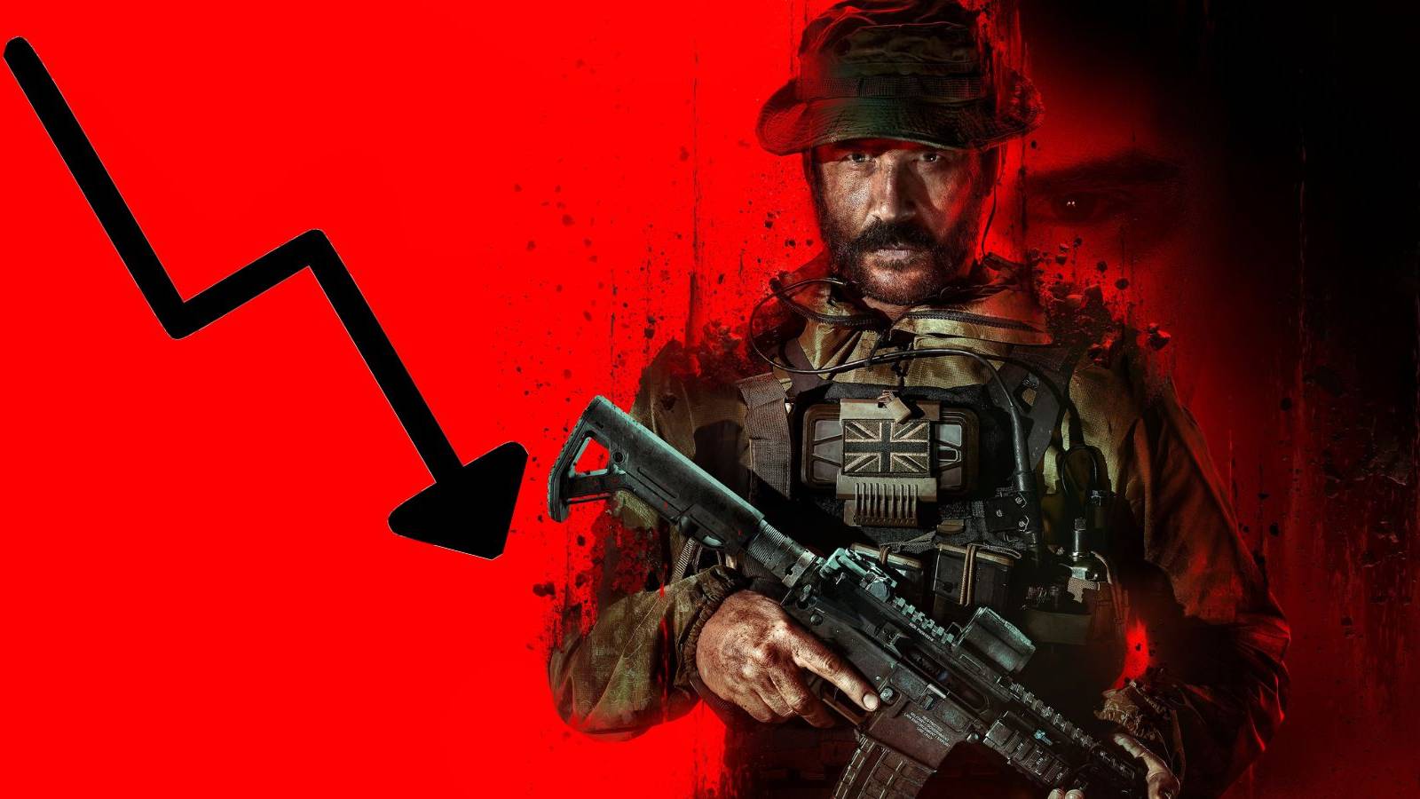 Modern Warfare 3 poster with a downward arrow