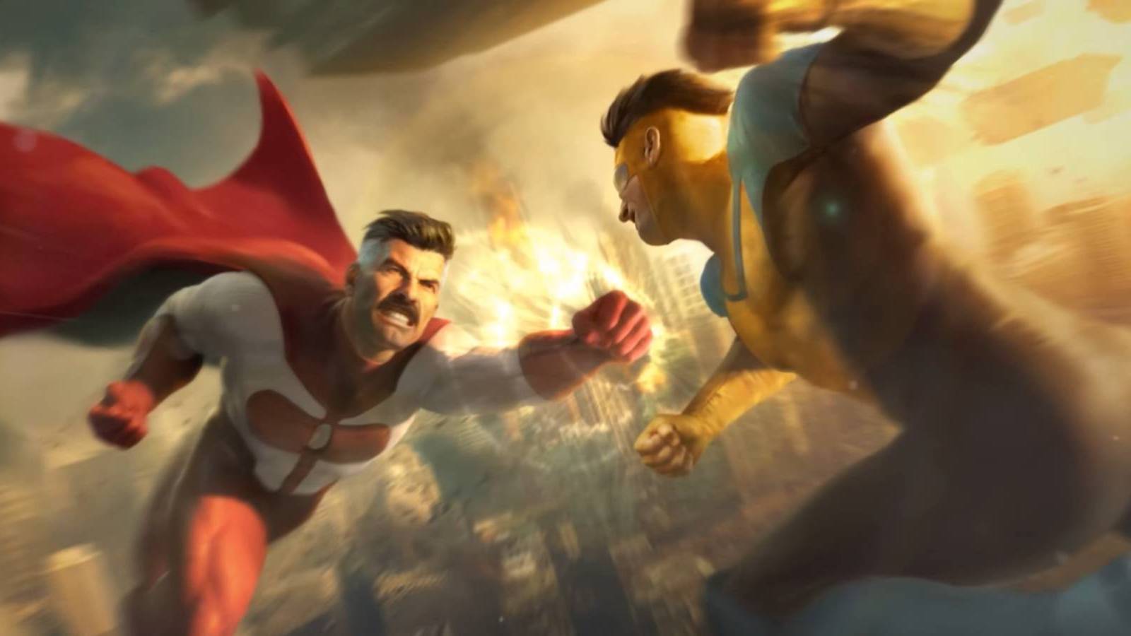 Omni-Man fighting Invincible in his tower ending from Mortal Kombat 1