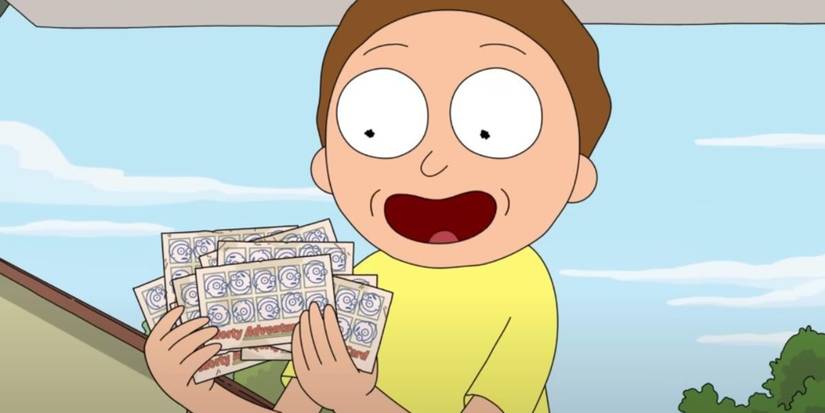 Morty holding punch cards in Rick and Morty