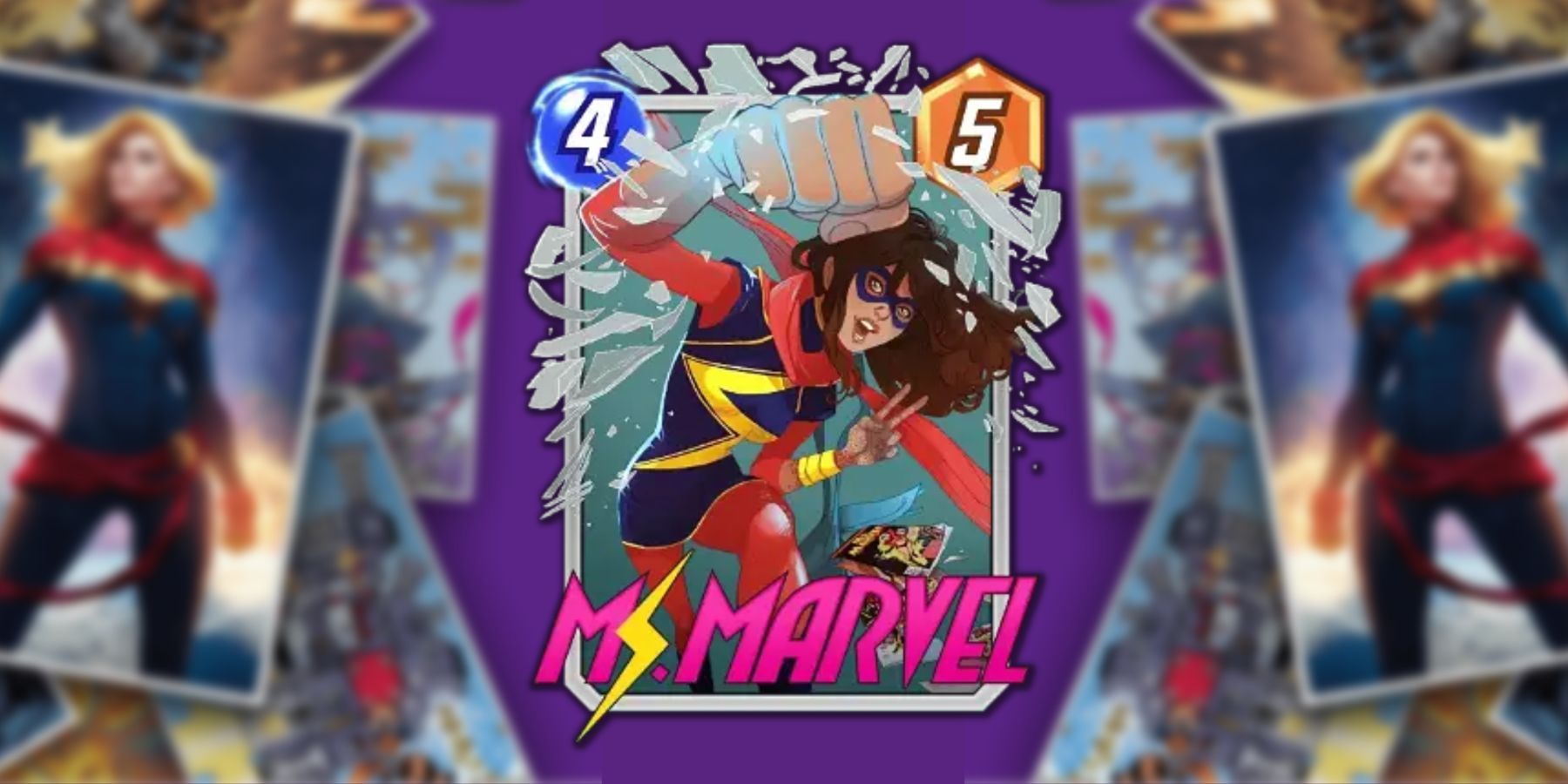 Cartão da Senhora Marvel no Marvel Snap.