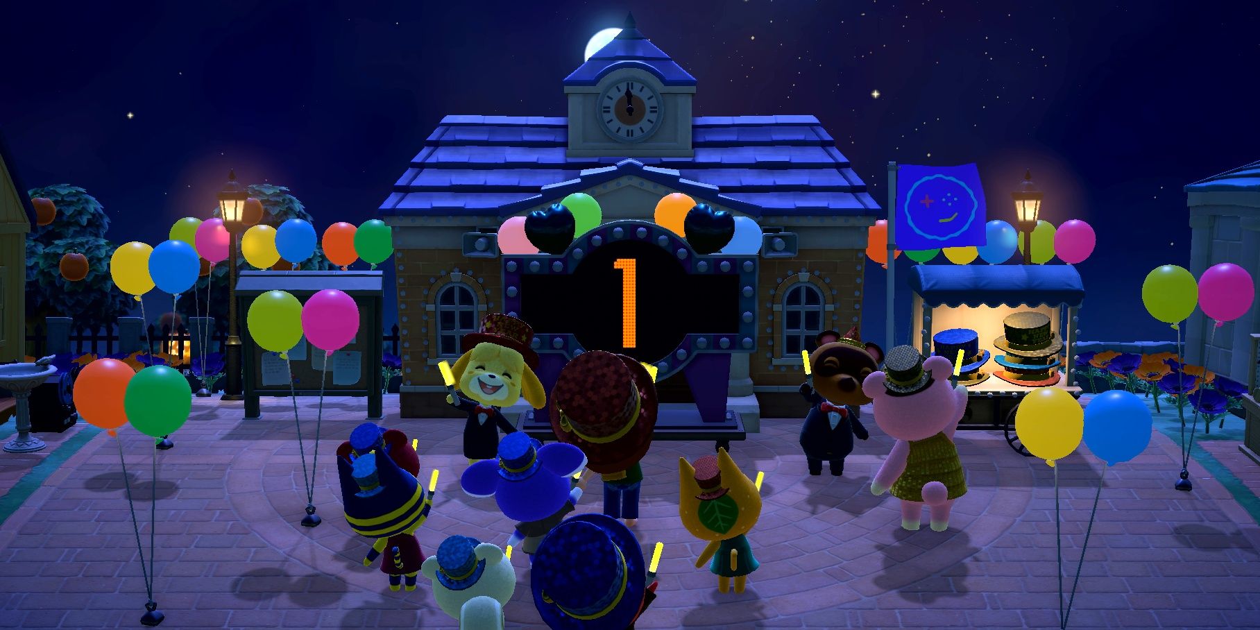 Screenshot of the New Year's Countdown in Animal Crossing: New Horizons.