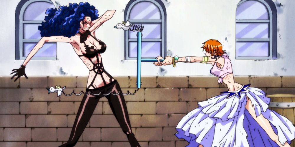 Nami fighting Miss Doublefinger in the Arabasta Arc