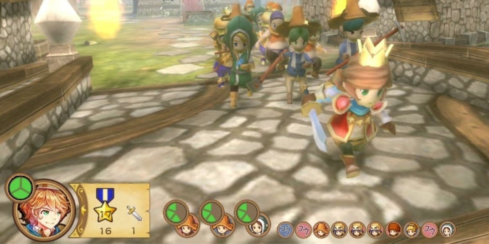 A king being followed by villagers in New Little King's Story