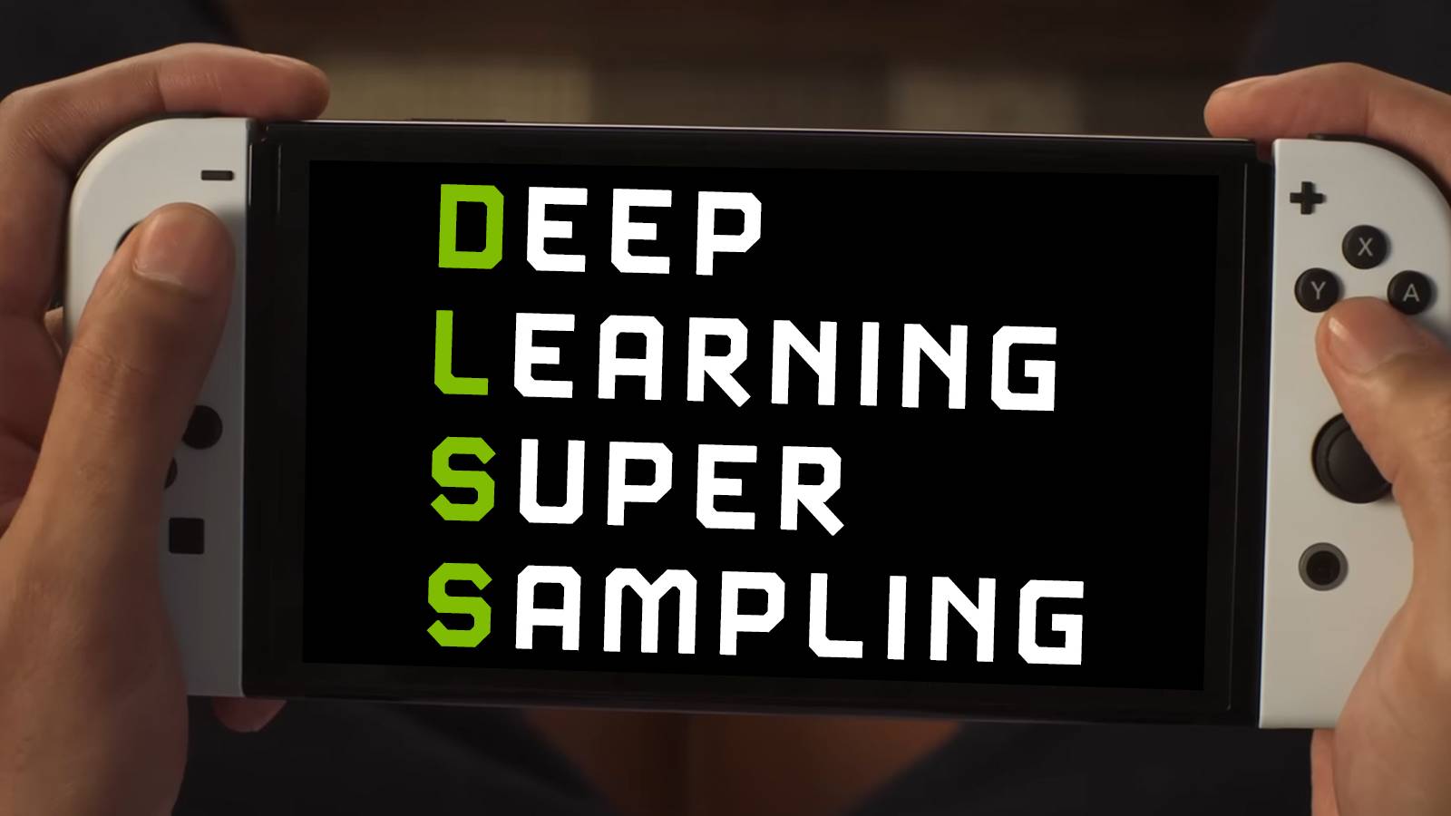 Nintendo Switch OLED Model displaying Deep Learning Super Sampling Nvidia DLSS tech name