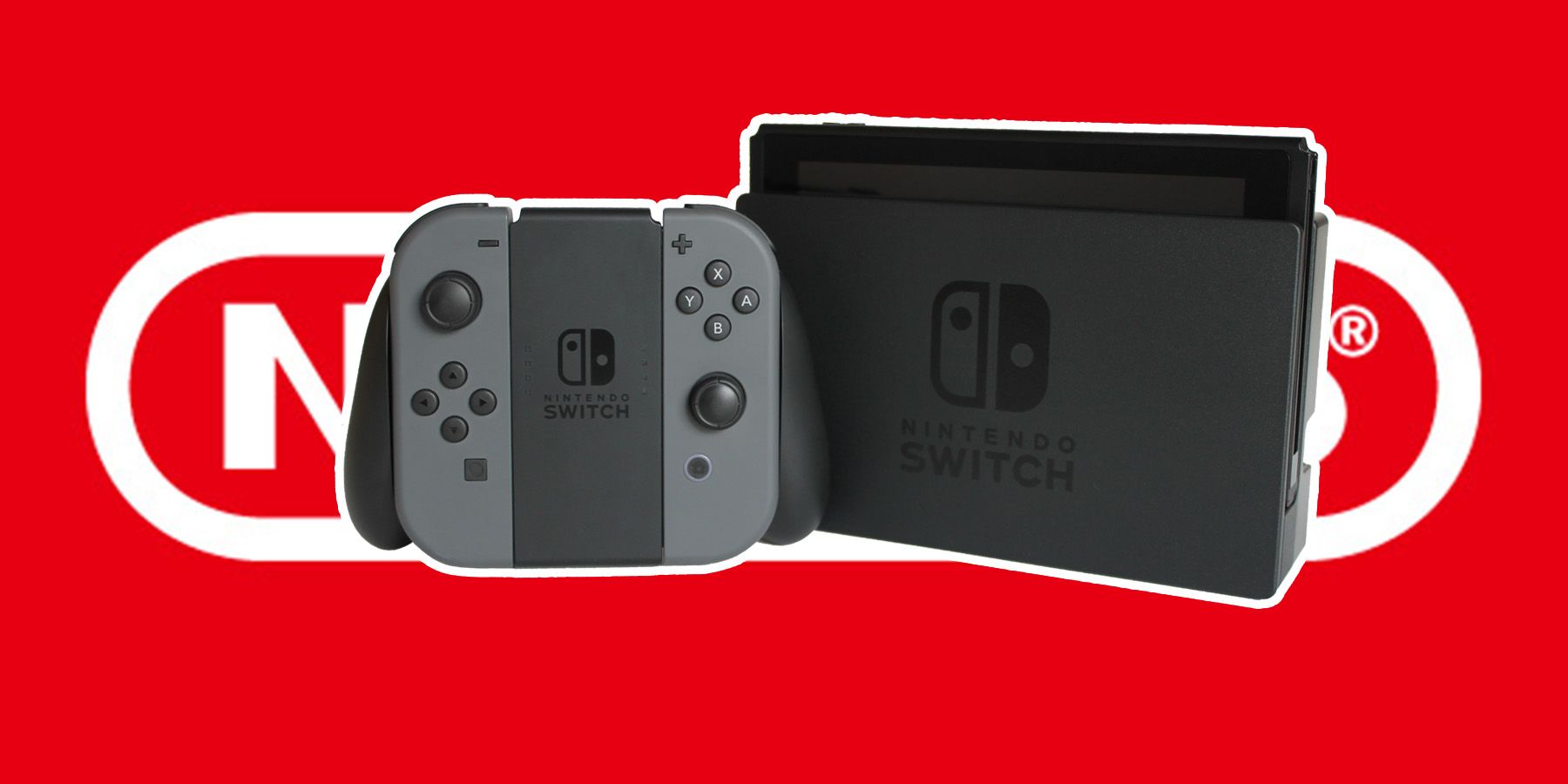 Nintendo Switch over Nintendo logo background