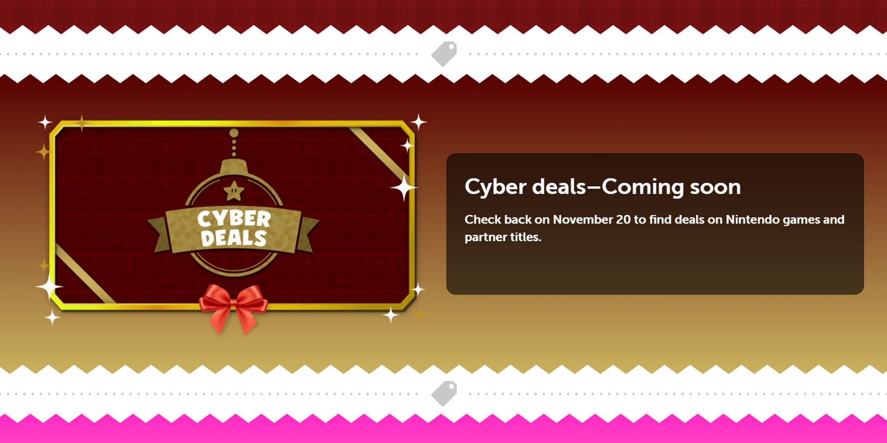 Nintendo online net page Cyber Deals announcement