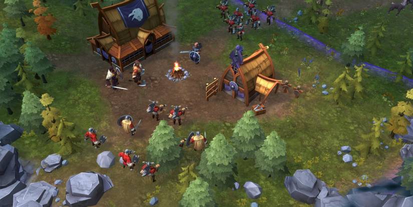 A town with civilians walking around in Northgard