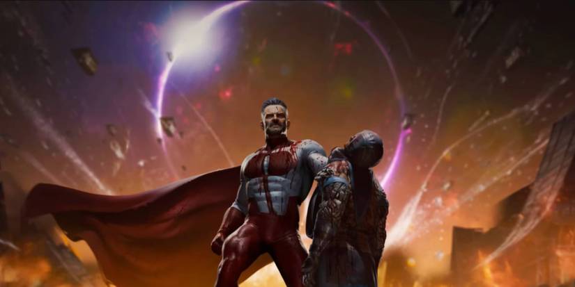 Still from Omni-Man's tower ending in Mortal Kombat 1