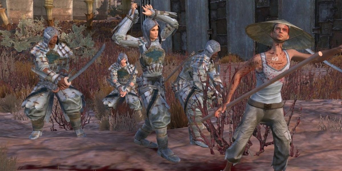 a group of characters from kenshi in combat